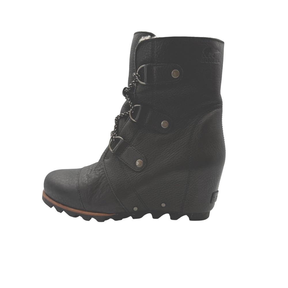 Sorel Joan of Arctic Wedge II Black Leather Boots Size 9 Waterproof Winter